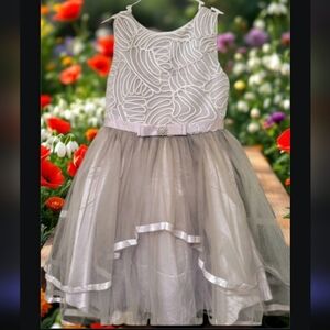 NEW Sunny Fashion Girls Dress Gray & Silver, Embroidery, Party, Size 10